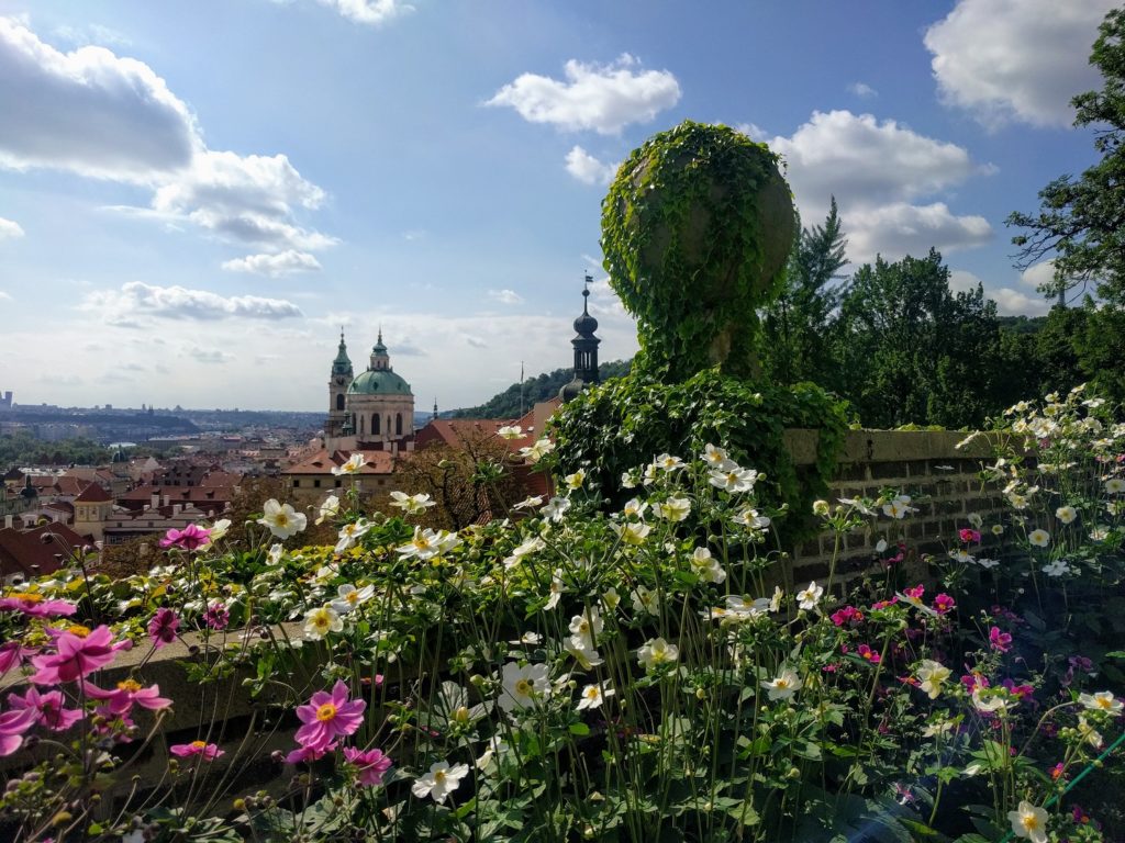 beautiful gardens surrounding the prague castle on a bright and sunny day