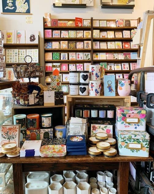 selection of mugs, cards, journals at city bird in detroit