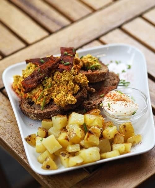 savory vegan toast and potatoes at comptoir paris