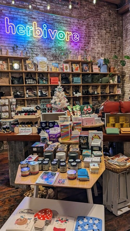 the inside of the vegan clothing and gift shop herbivore in portland