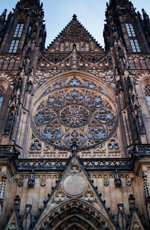 the face of the medieval prague castle with darkening from pollution
