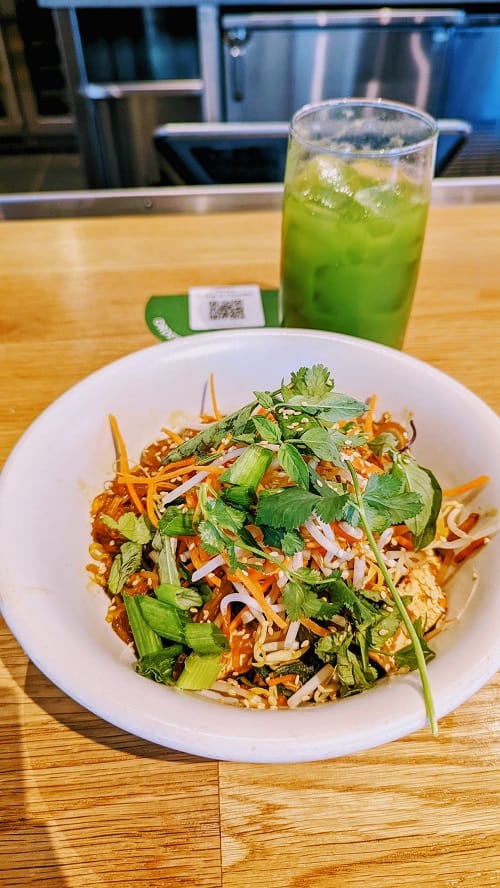True Food Kitchen Korean Noodle Bowl and Kale Aid New Orleans