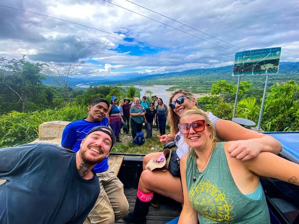 a group of travelers on a vegan tour with unruly tour group