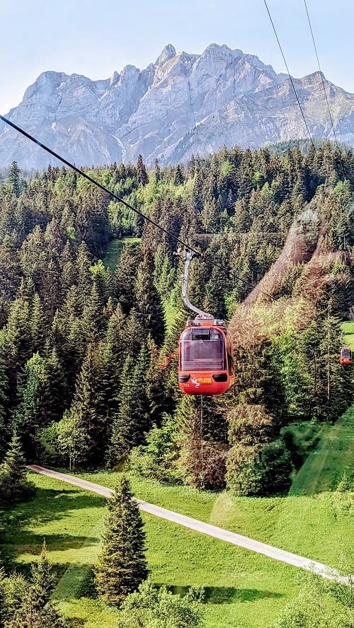 Cable cars heading to the summit of mount pilatus in lucerne