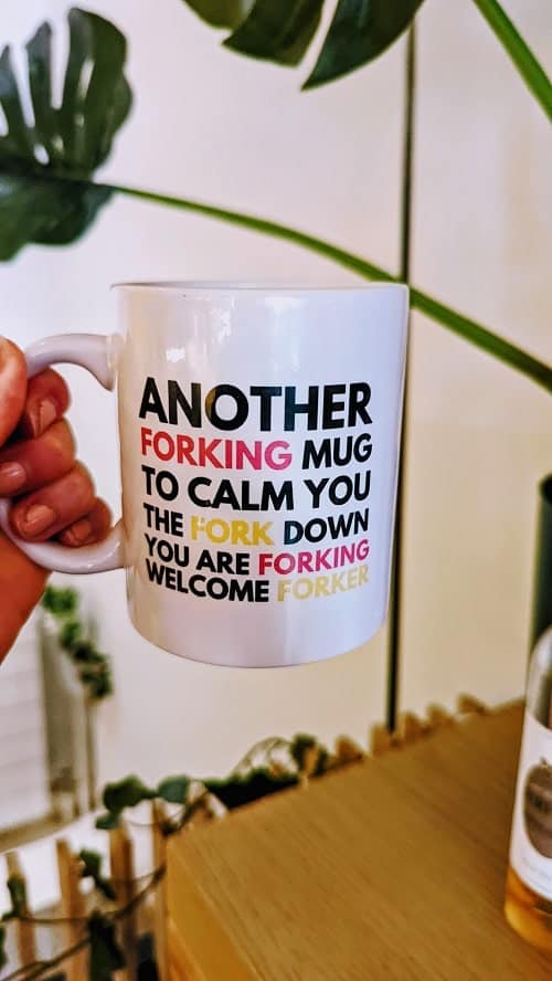 gives a fork's give a forking care and calm down white mug