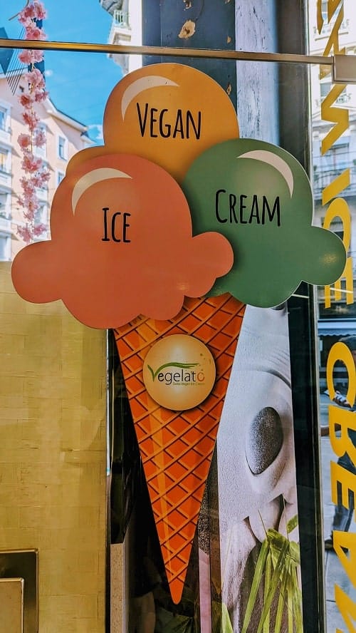 joy madal vegan ice cream cone sign inside the shop in geneva