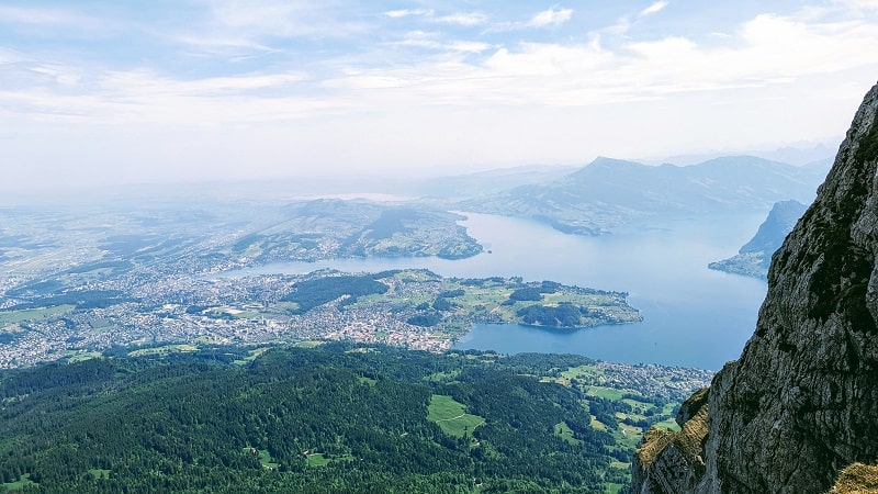 partly cloudy views of lake lucerne and lucerne from mount pilatus