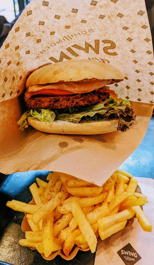 swing kitchen vegan burger with french fries in bern