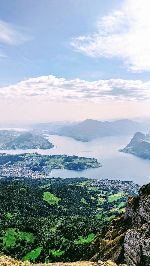 cloudy views of lake lucerne and lucerne from mount pilatus