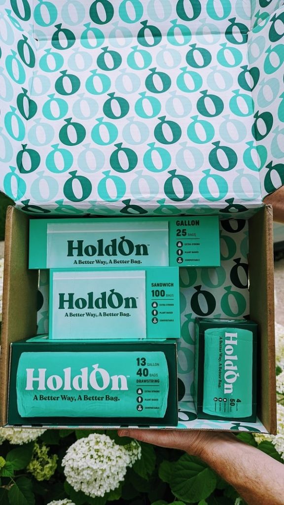 box of holdon compostable trash and kitchen bag products 