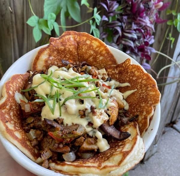 loaded vegan pancake bowl at handlebar in chicago