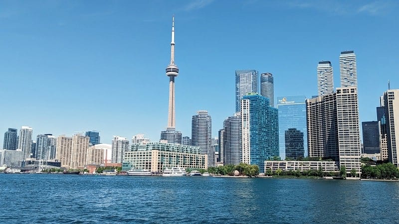 toronto skyline taken from the toronto islands on a clear day