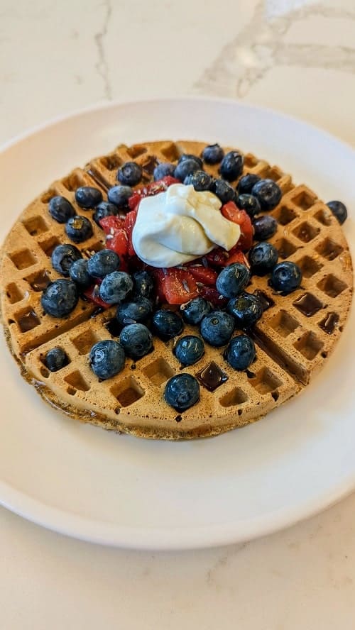vegan gluten free waffle with coconut whipped cream and berries at fruitive in washington dc