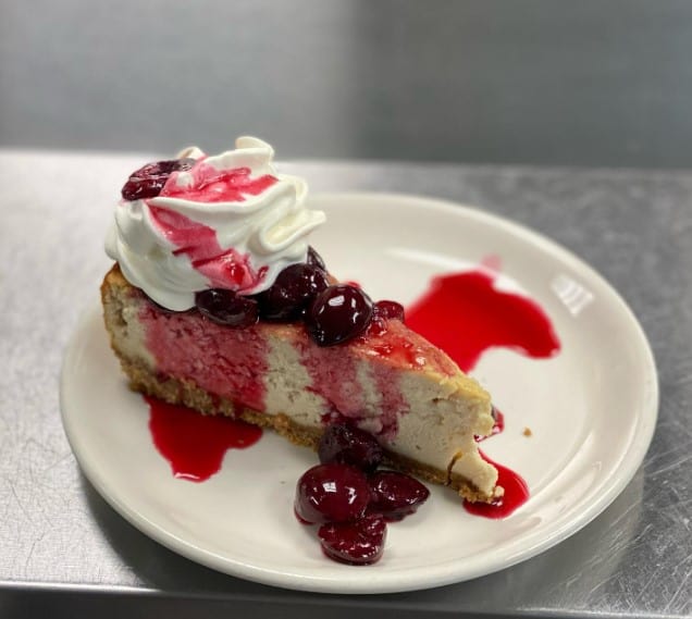 vegan cherry cheesecake at angel hearts diner in ithaca