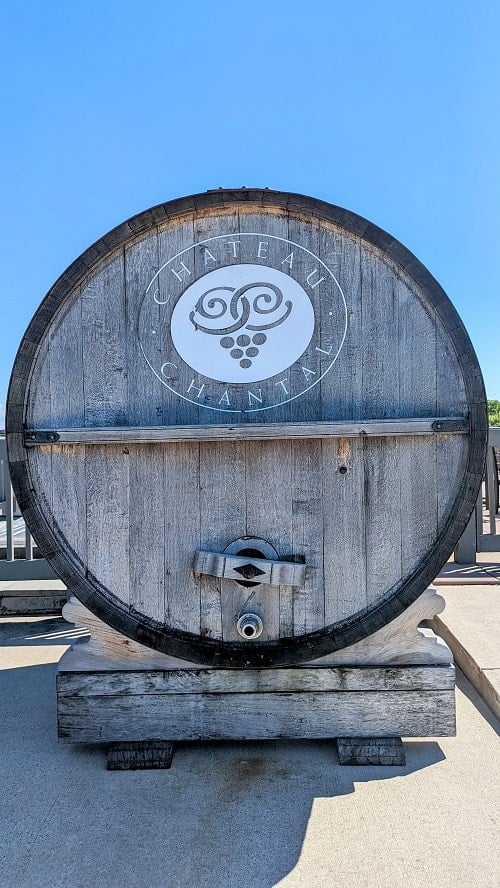 chateau chantal winery in traverse city logo on wine barrel