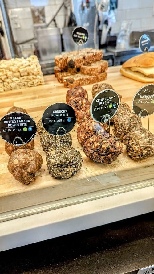 vegan breakfast treats in a display case at gregorys coffee in dc