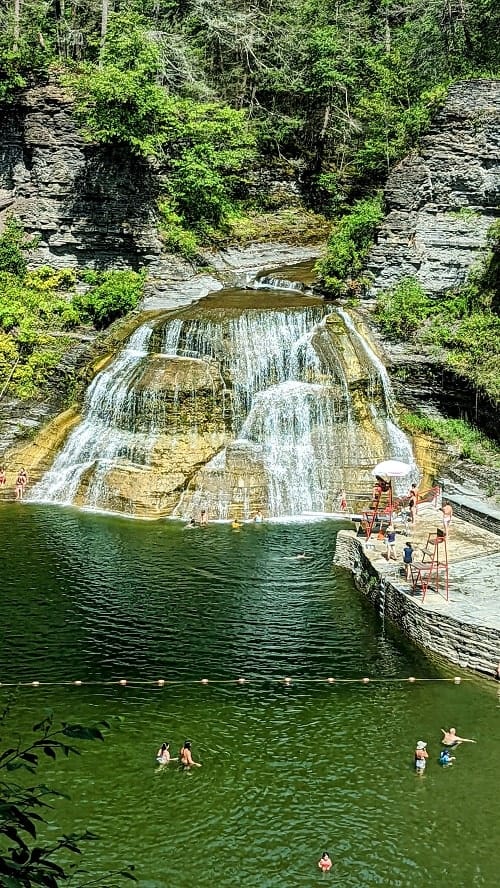 swimming hole and lower falls waterfall at treman state park