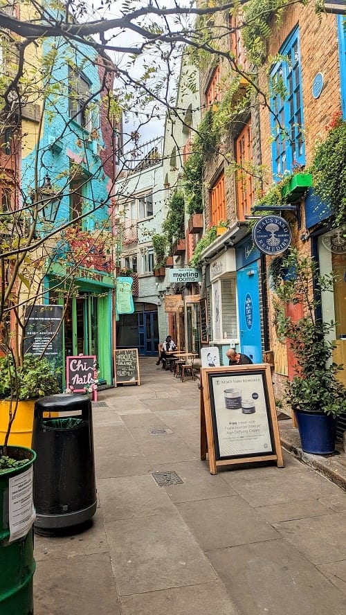 rainbow colored neals yard shopping area in london