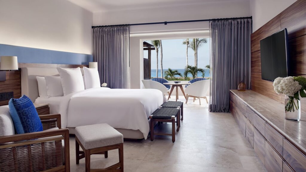 Ocean-view guest room at Four Seasons Resort Punta Mita with a private terrace overlooking the Pacific Ocean