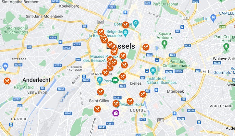 map of brussels that highlights all of the vegan and vegan friendly restaurants in the city 