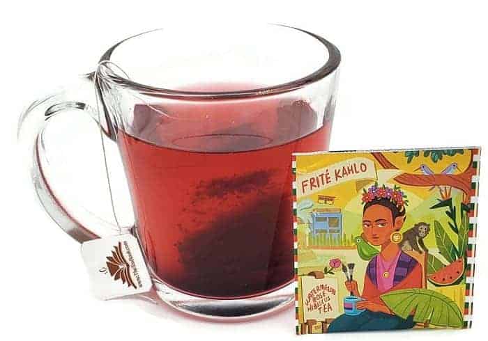 a cup of watermelon hibiscus frida khalo themed tea from the teabook 