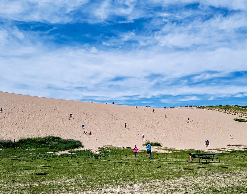 initial large sand dune at sleeping bear dune climb in traverse city
