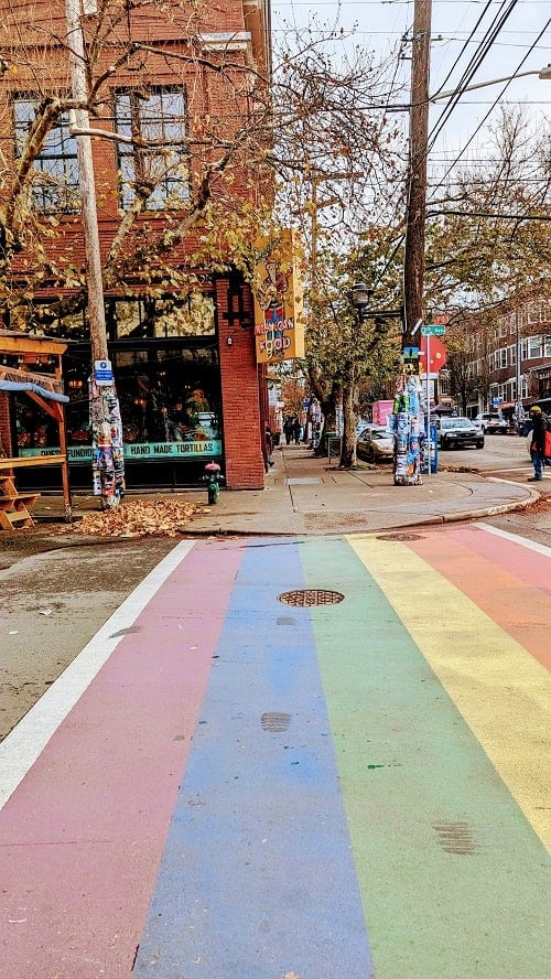 rainbow crosswalk in seattle's capitol hill neighborhood