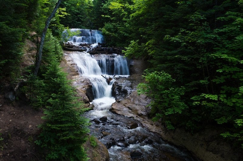 multi tier sable falls waterfall in pictured rocks national lakeshore