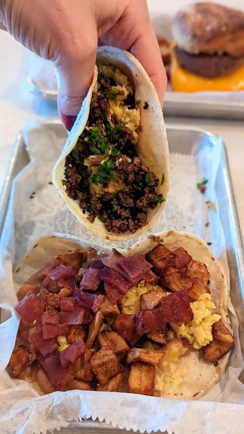 vegan breakfast tacos at tellus joe in austin