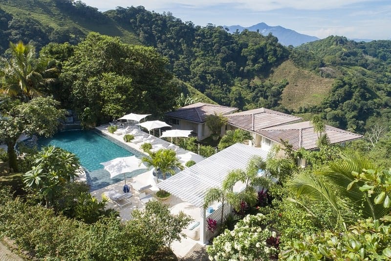 overhead shot of the pool and jungle at the retreat a luxury resort in costa rica