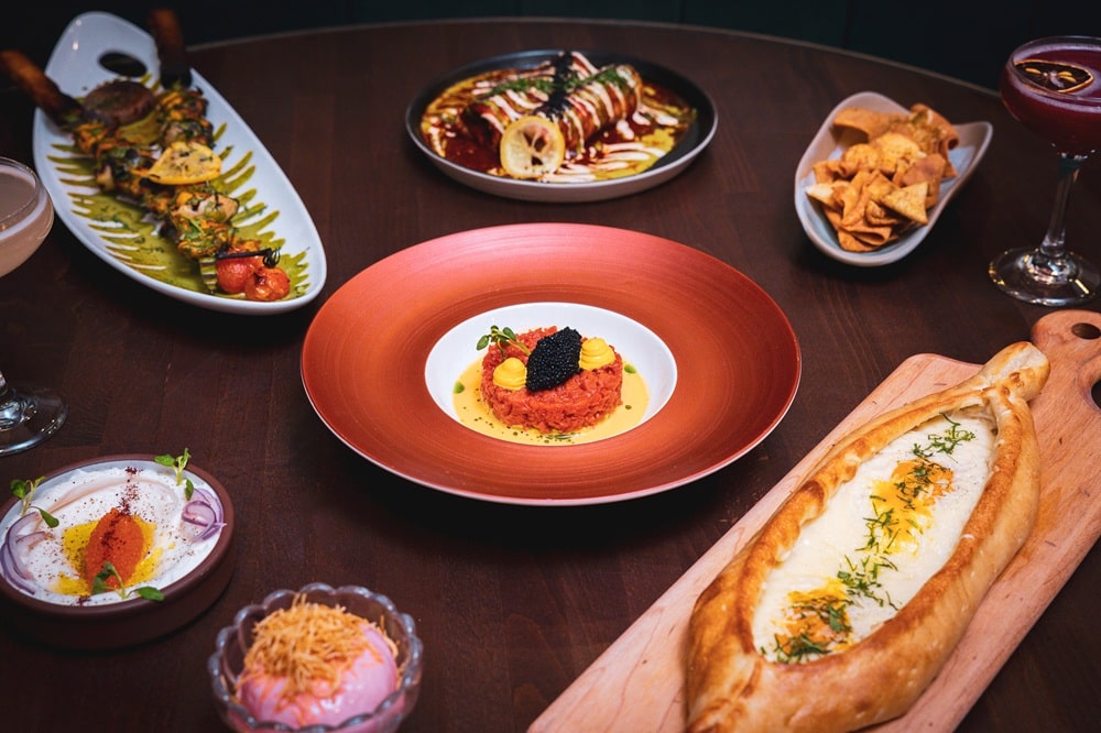 beautiful spread of vegan middle eastern inspired dishes at the upscale anixi in NYC