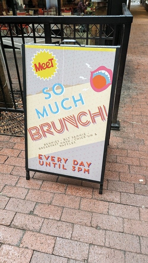 so much brunch sign outside of the vegan restaurant meet in vancouver