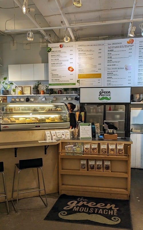 the inside of the green moustache vegan and gluten free cafe in whistler village