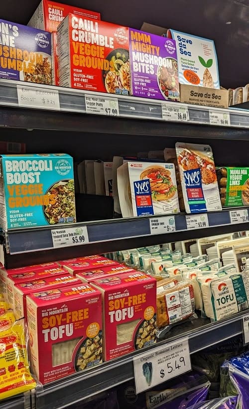 vegan and vegetarian product section in the whistler grocery store