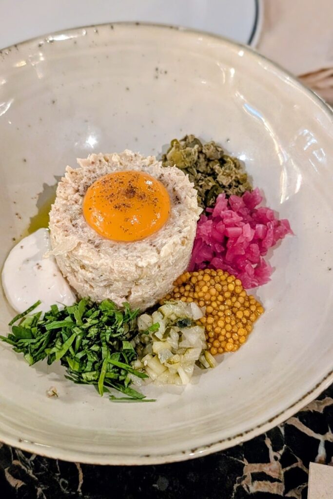 vegan tartar with egg and colorful chopped veggies at AO vegan project in lisbon