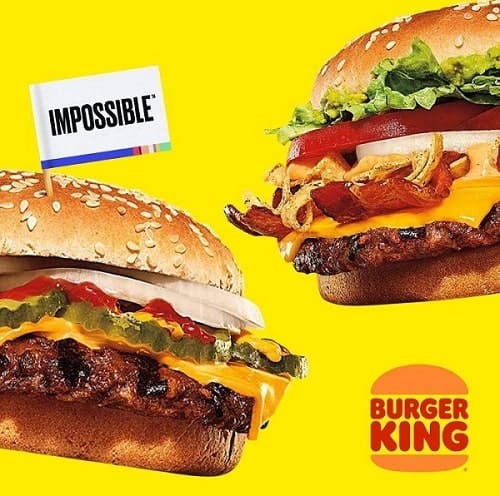 two vegan and vegetarian impossible whopper burgers at burger king