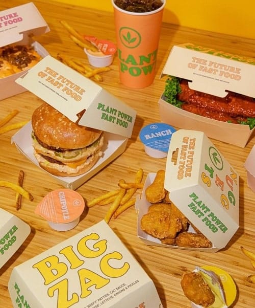 a spread of vegan fast food options from plant power fast food 