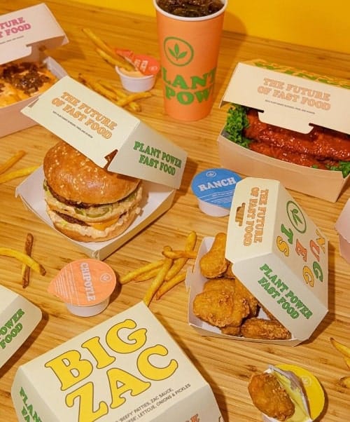 a spread of vegan fast food options from plant power fast food