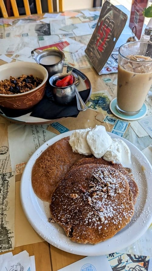 vegan pancakes covered in syrup at short stack eatery in madison 