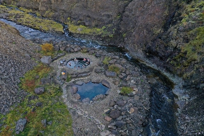 geothermal pools in the Húsafell Canyon in iceland 