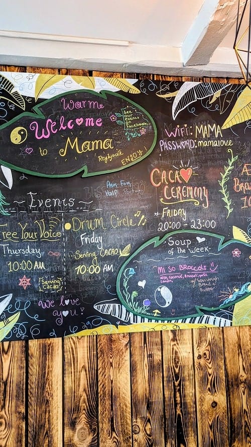 mama reykjavik vegan restaurant menu on a chalk board