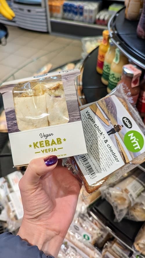 two vegan sandwiches at a gas station in iceland