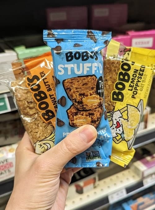 three types of vegan bobo oat bars which are good vegan travel snacks