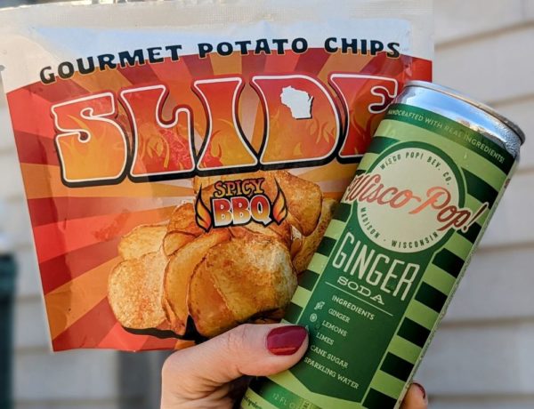 vegan potato chips and ginger ale in madison wisconsin during a weekend trip