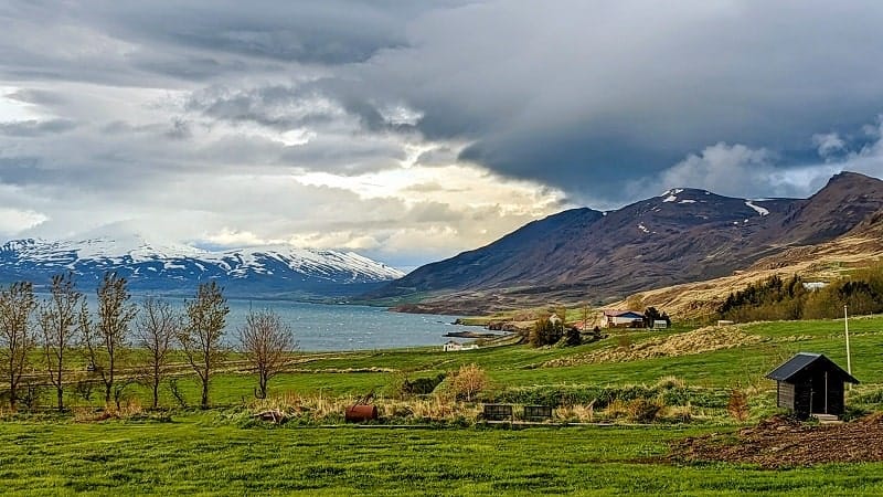 view from Hotel Sveinbjarnargerdi just 15 minutes from akureyri on a ring road trip