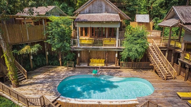beautiful rustic villa with a small round pool at Soneva Kiri in thailand