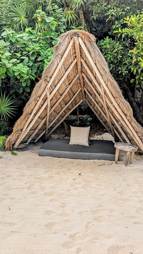 beach front tent made of wood and wicker at palmaia