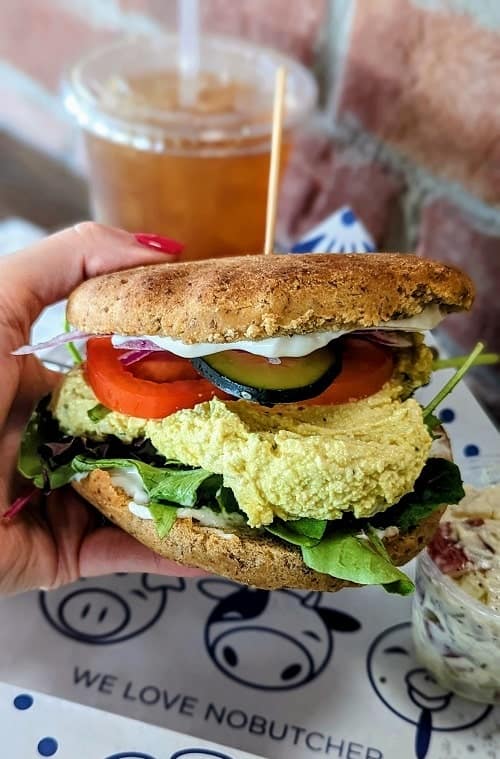 a vegan egg salad sandwich up close from nobutcher in las vegas