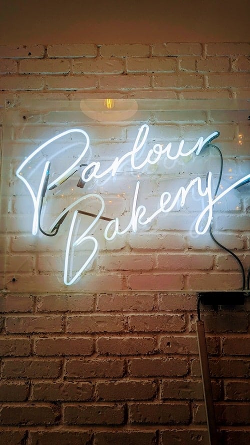 parlour vegan bakery neon sign