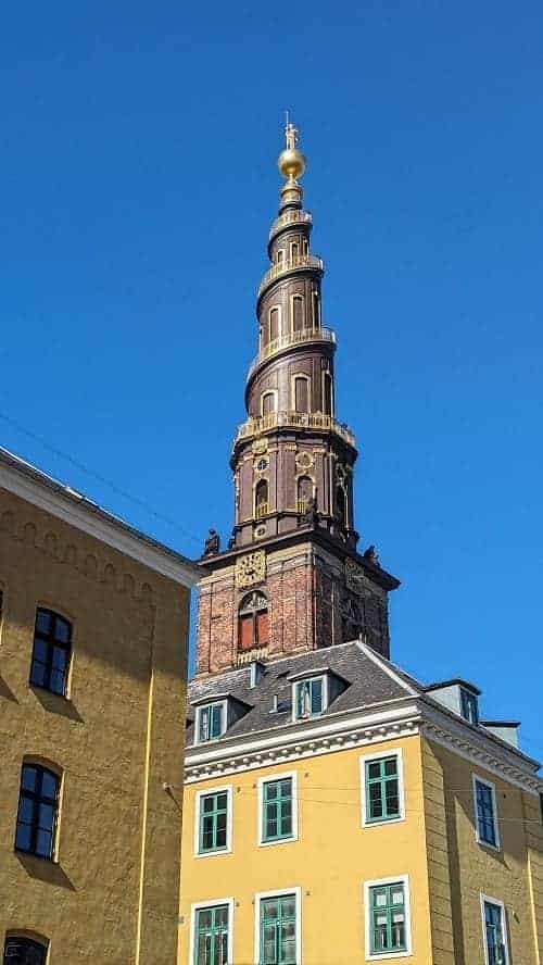 the spire at the top of the Church of Our Saviour  in copenhagen